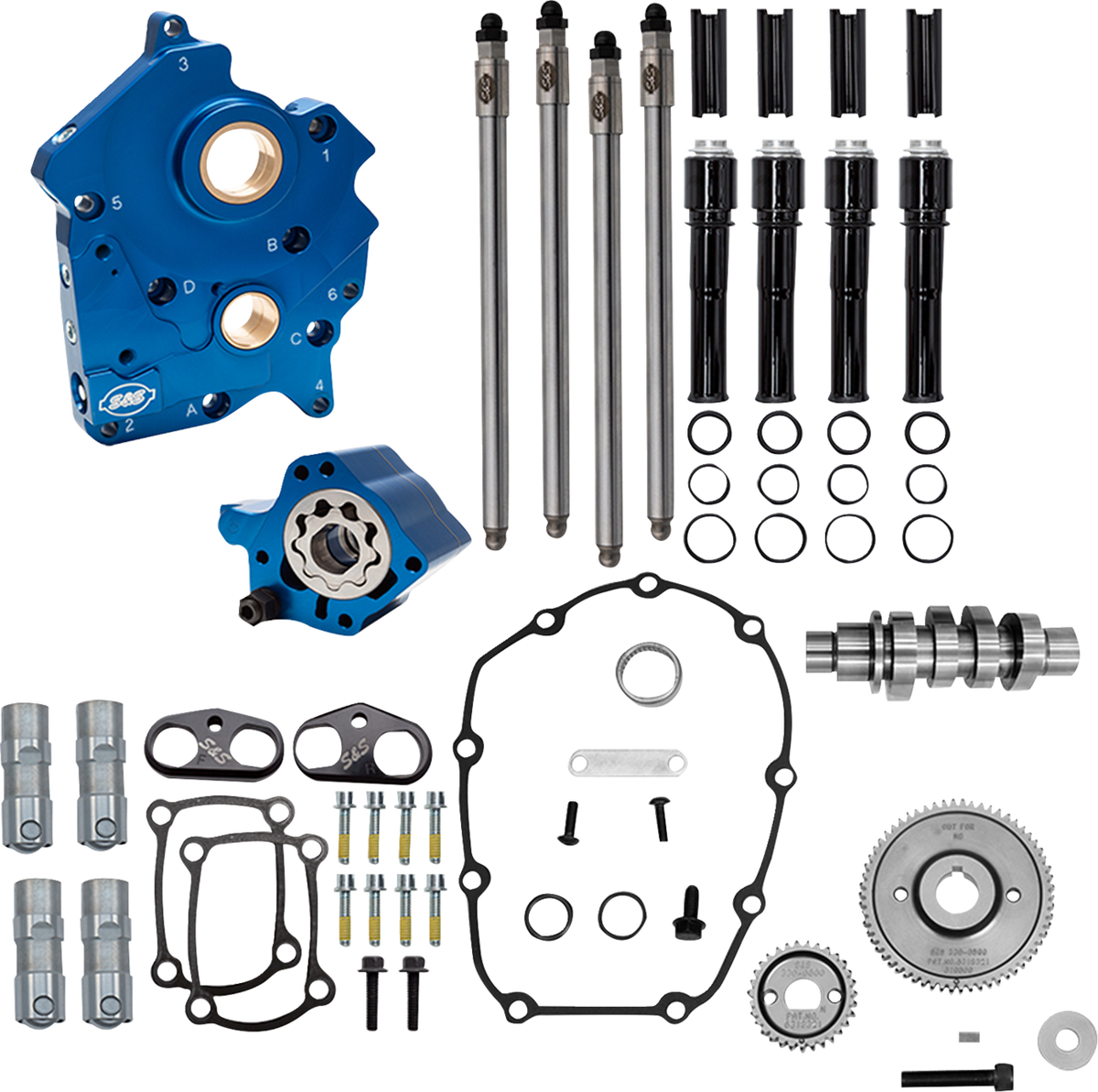 Cam Chest Kit - Oil Cooled - Gear Drive - 496 Cam - Black Pushrod Tubes - M8