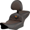 Roadsofa™ Seat - Dragon Scale Stitch - Orange Stitch - w/ Backrest - FLTR/FLHX '23-'24