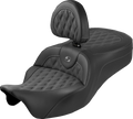 Roadsofa™ King Seat - With Backrest - Lattice Stitch - Gray Stitch - FLH/FLT '08-'25