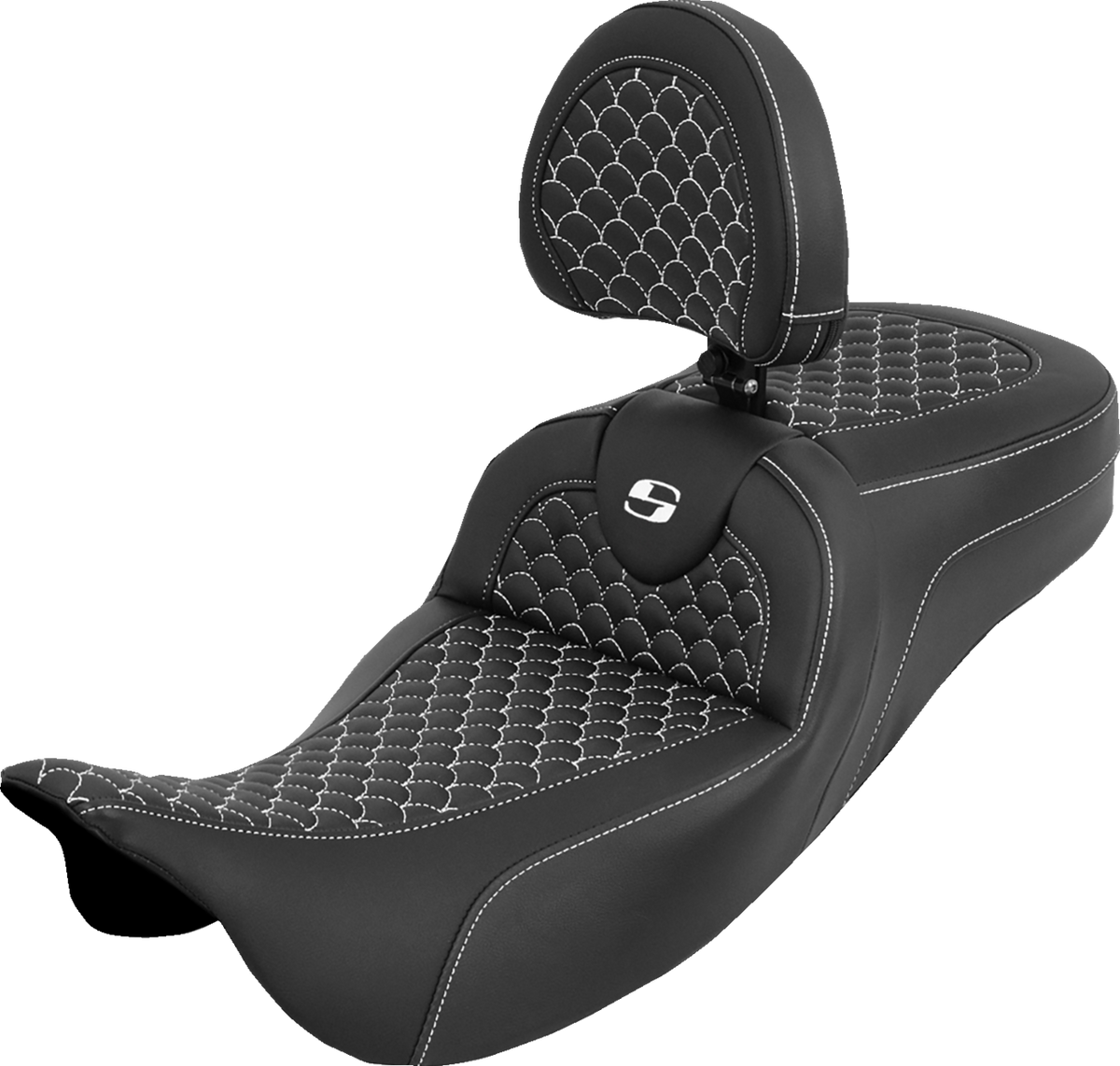 Extended Reach Roadsofa™ Seat - Dragon Scale - White Stitch - with Backrest - Touring '08-'25