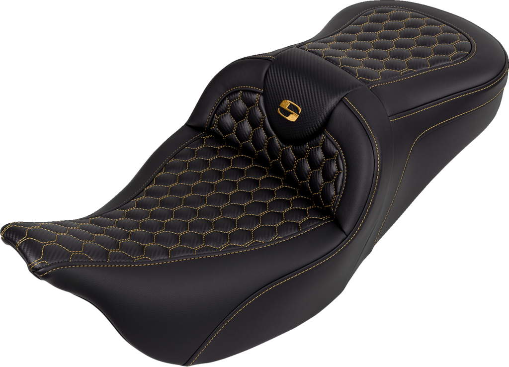 RoadSofa™ Seat - Honeycomb - Gold Stitch - without Backrest - FLH/FLT '08-'23