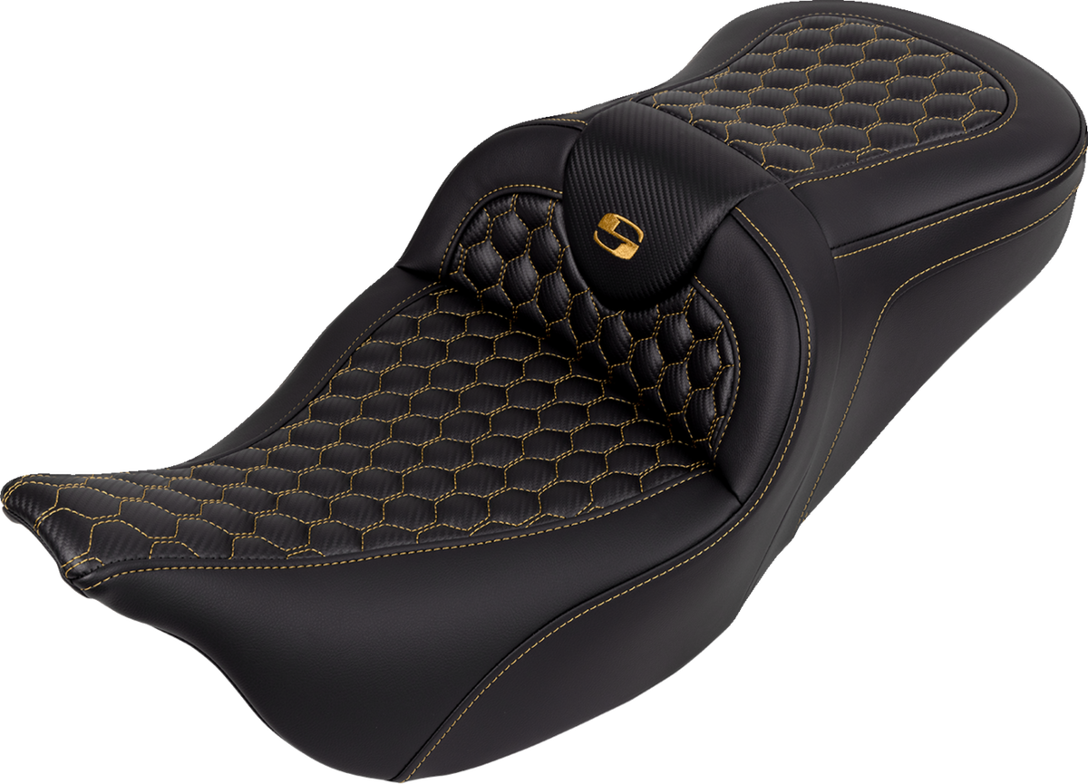 RoadSofa™ Seat - Honeycomb - Gold Stitch - without Backrest - FLH/FLT '08-'23