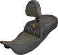 Extended Reach Roadsofa™ Carbon Fiber Seat - Lattice - Gold Stitch - With Backrest - FL '08-'25