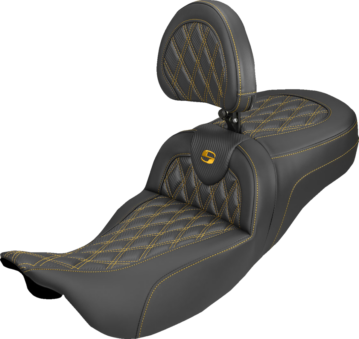 Extended Reach Roadsofa™ Carbon Fiber Seat - Lattice - Gold Stitch - With Backrest - FL '08-'25