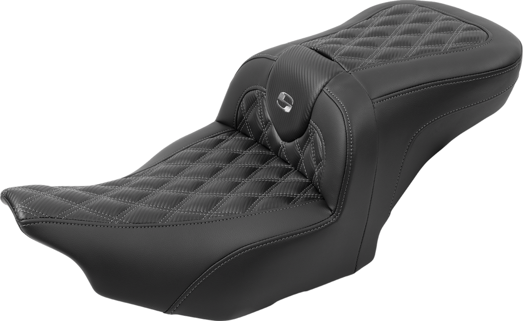 RoadSofa™ Seat - with Backrest - Carbon Fiber - Lattice Stitch - Gray Stitch - FLTR/FLHX '23-'24