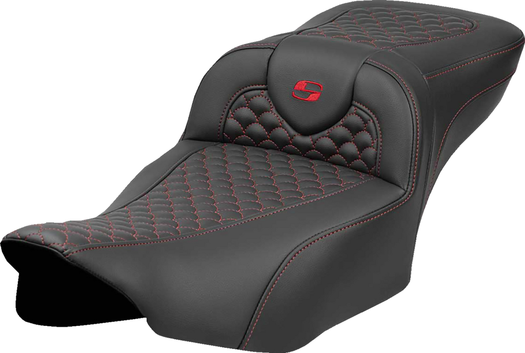 Roadsofa™ Extended Reach Seat - Dragon Scale Stitch - Red Stitch - w/o Backrest - FLTR/FLHX '23-'24