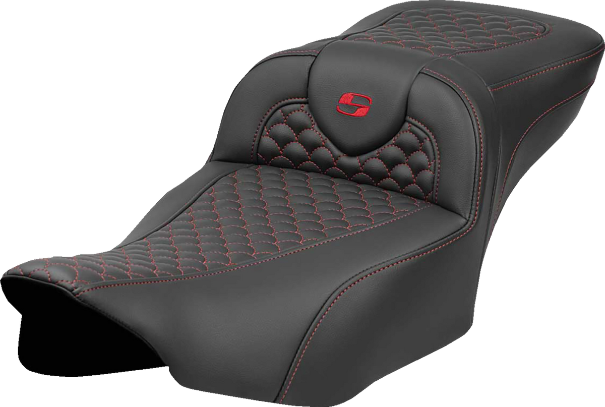 Roadsofa™ Extended Reach Seat - Dragon Scale Stitch - Red Stitch - w/o Backrest - FLTR/FLHX '23-'24