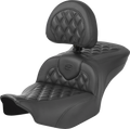 RoadSofa™ Seat - with Backrest - Carbon Fiber - Lattice Stitch - FLTR/FLHX '23-'24