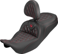 Roadsofa™ Carbon Fiber Seat - Lattice - Red Stitch - With Backrest - FLH/FLT '08-'25