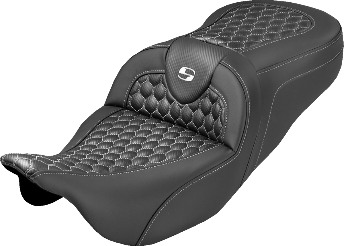Extended Reach RoadSofa™ Seat - Honeycomb - White Stitch - without Backrest - FLH/FLT '08-'25