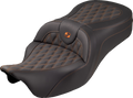 Roadsofa™ King Seat - Without Backrest - Lattice Stitch - Orange Stitch - FLH/FLT '08-'25