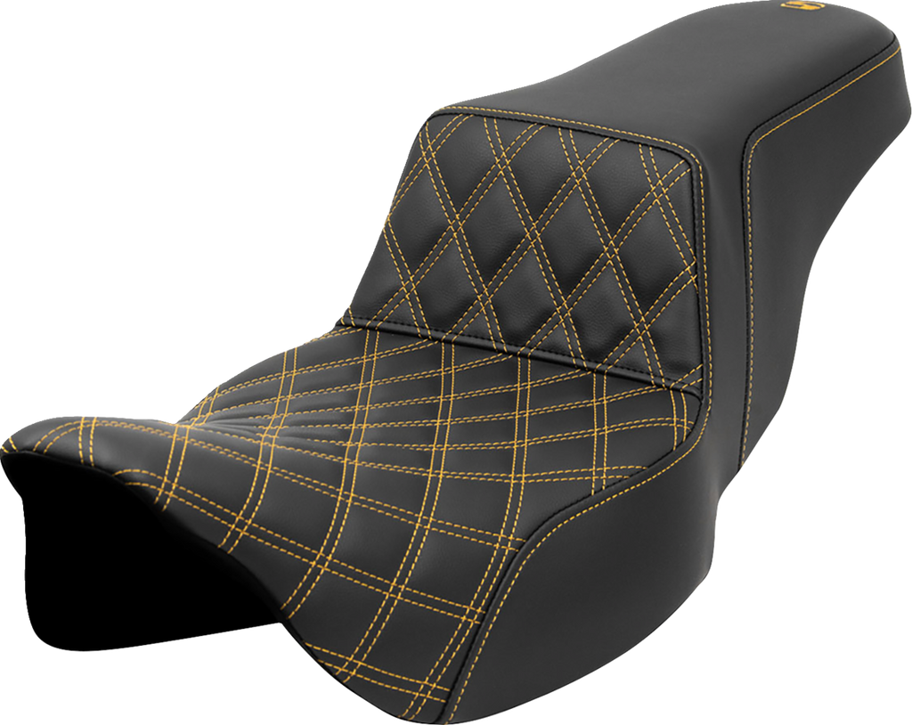 Step-Up Seat - Front Lattice Stitch - Gold Stitch - Extended Reach - FLH/FLT '08-'23