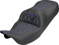 Roadsofa™ Carbon Fiber Seat - Lattice - Blue Stitch - Without Backrest - FLH/FLT '08-'25
