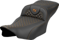 Roadsofa™ Extended Reach Seat - Dragon Scale Stitch - Orange Stitch - w/o Backrest - FLT/FLH '23-'24