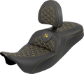 RoadSofa™ Tri Gripper Seat - Standard Reach - Gold Stitch - w/ Backrest - FLH/FLT '08-'25