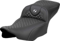 Roadsofa™ Extended Reach Seat - Dragon Scale Stitch - Silver Stitch - w/o Backrest - FLT/FLH '23-'24