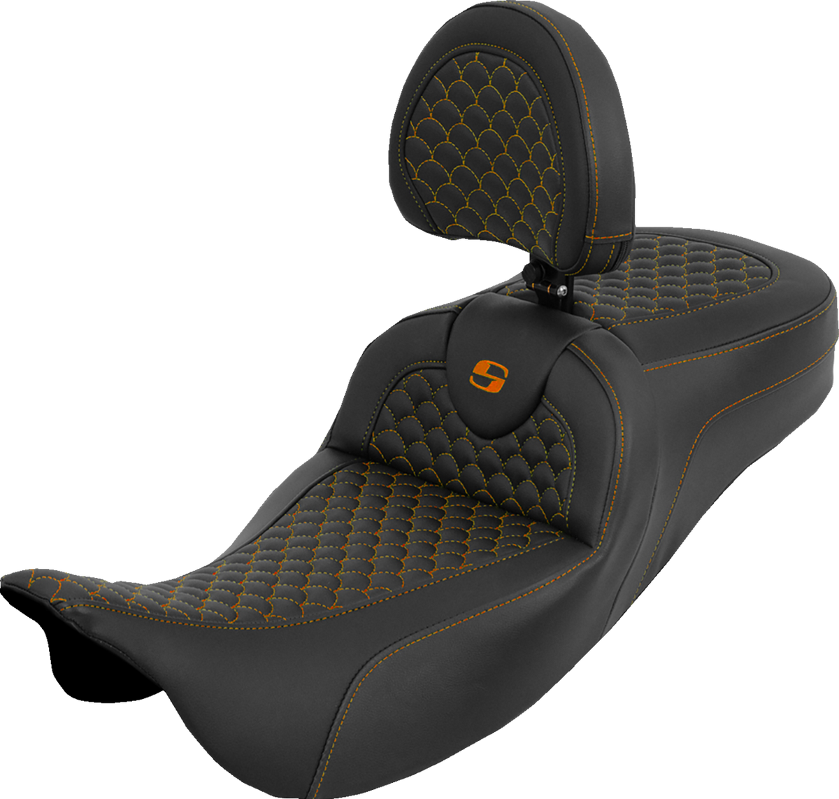 Extended Reach Roadsofa™ Seat - Dragon Scale - Orange Stitch - with Backrest - Touring '08-'25