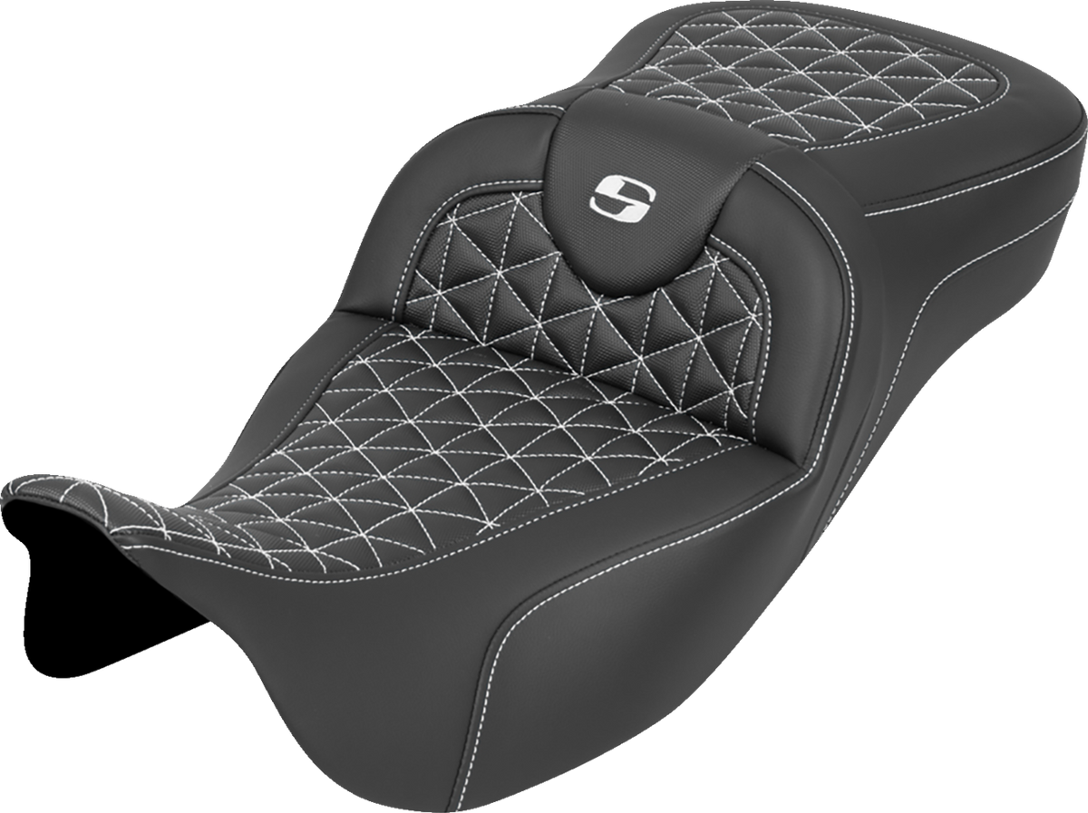 RoadSofa™ Tri Gripper Seat - Extended Reach - White Stitch - w/o Backrest - FLH/FLT '08-'25