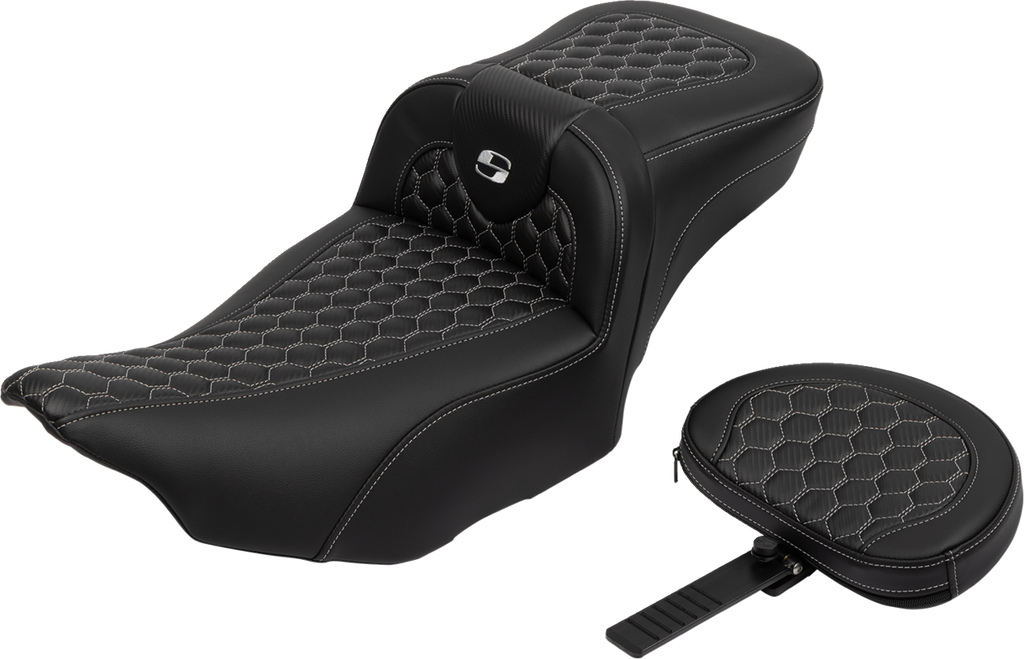 Roadsofa™ Extended Reach Seat - with Backrest - Honeycomb - Silver Stitch - FLTR/FLHX '23-'24