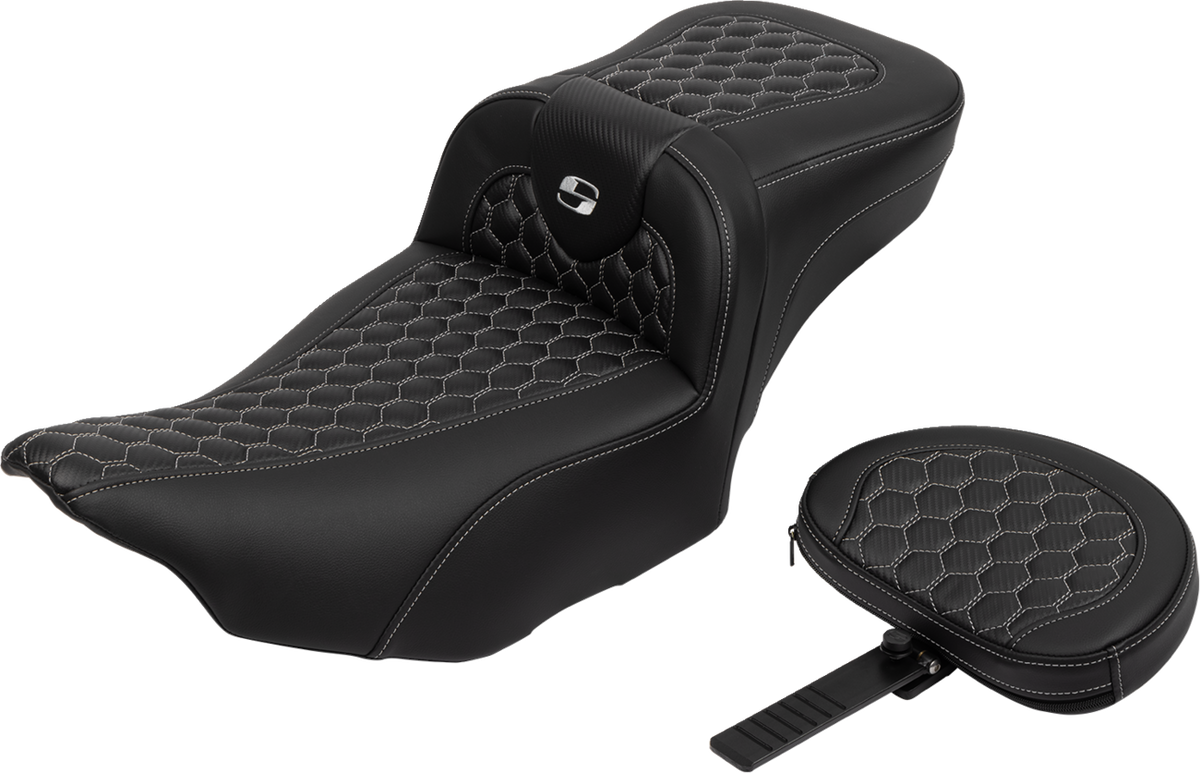 Roadsofa™ Extended Reach Seat - with Backrest - Honeycomb - Silver Stitch - FLTR/FLHX '23-'24