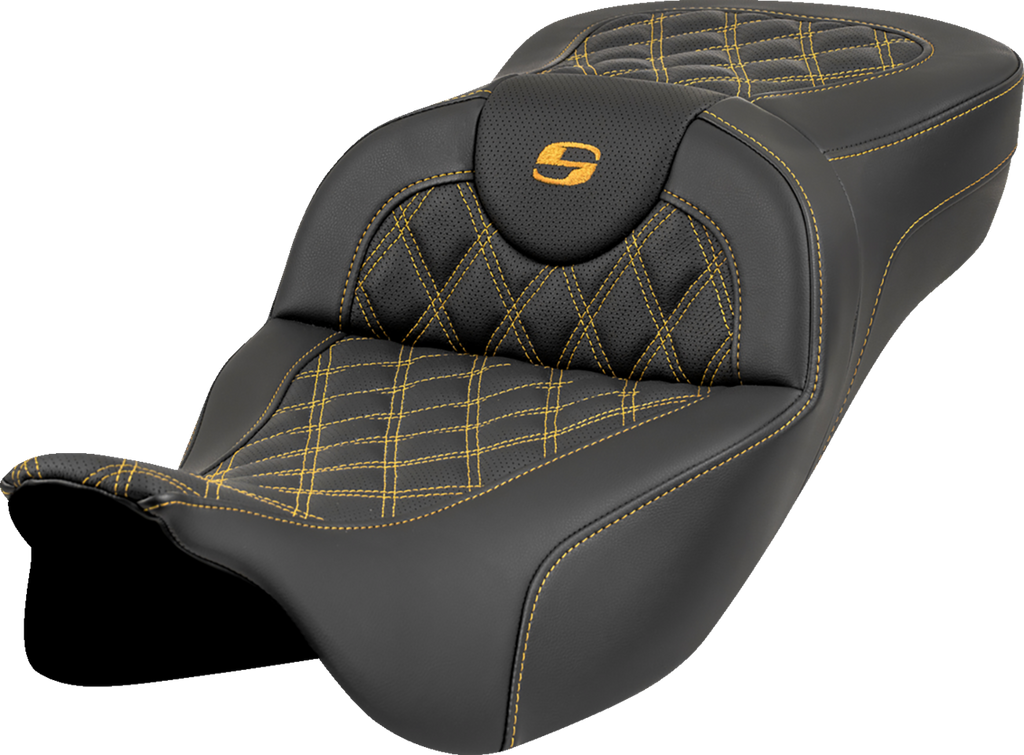 Roadsofa™ Extended Reach Seat - Lattice Stitch - Gold Stitch - without Backrest - FL '08-'23