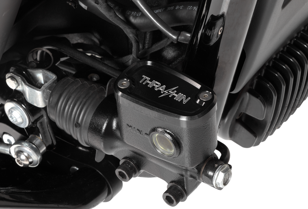 Brake Reservoir Cap - Rear - Black - Twice Cut - '18+ Softail