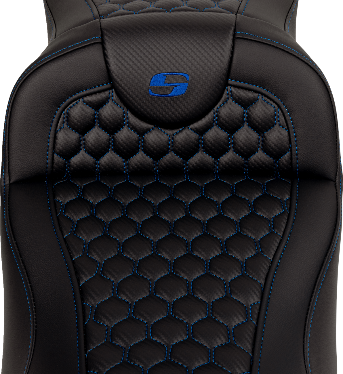 RoadSofa™ Seat - Honeycomb - Blue Stitch - Extended Reach - without Backrest - FLH/FLT '08-'24