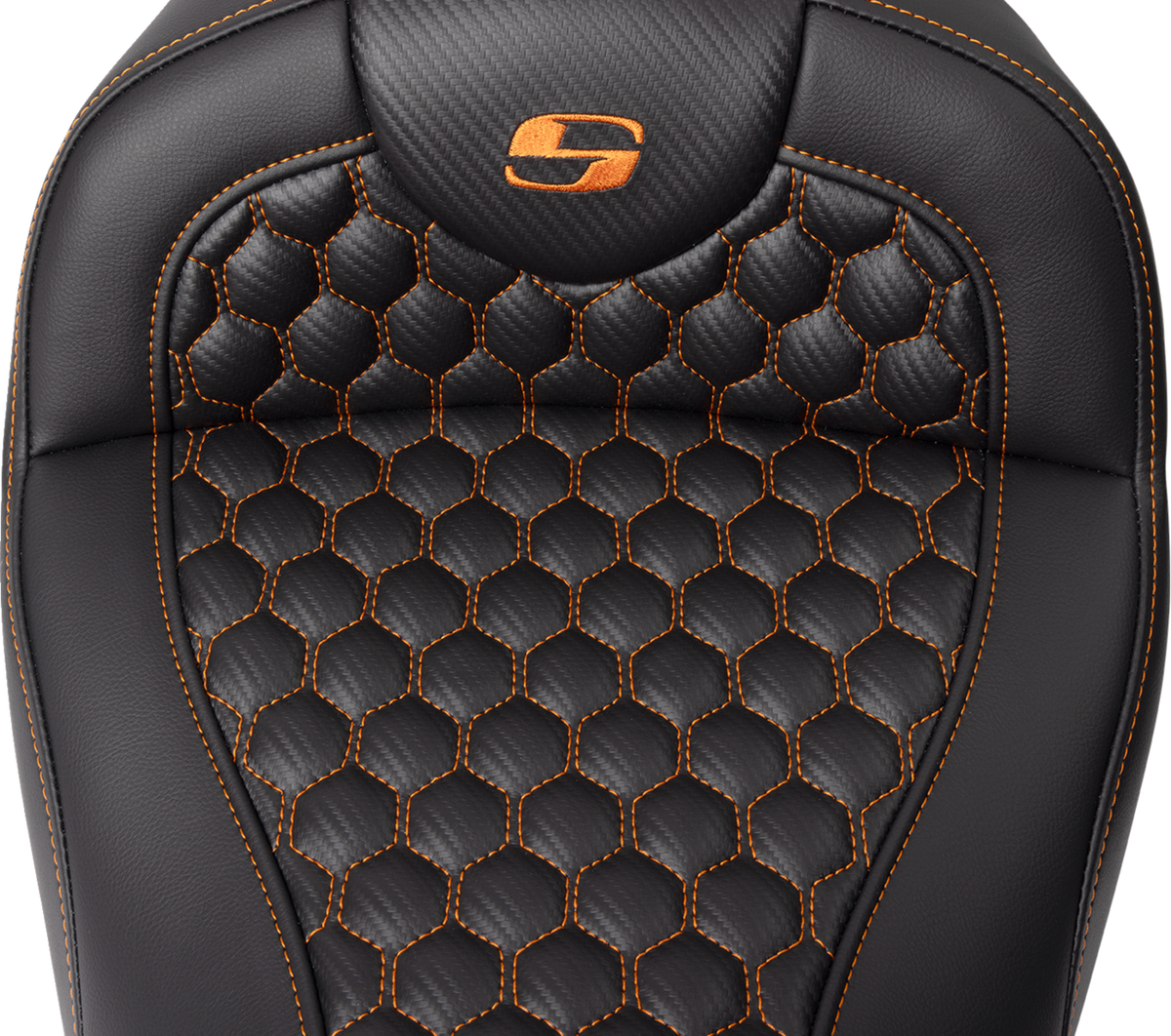 RoadSofa™ Seat - Honeycomb - Orange Stitch - with Backrest - FLH/FLT '08-'23