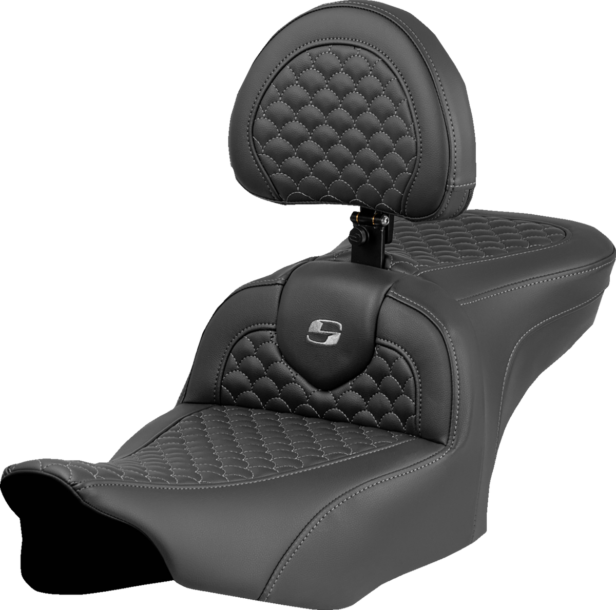 Roadsofa™ Seat - Dragon Scale Stitch - Gray Stitch - w/ Backrest - FLTR/FLHX '23-'24