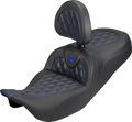 Roadsofa™ Carbon Fiber Seat - Lattice - Blue Stitch - With Backrest - FLH/FLT '08-'25