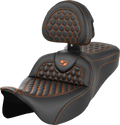 RoadSofa™ Seat - Honeycomb - Orange Stitch - with Backrest - FLH/FLT '08-'23