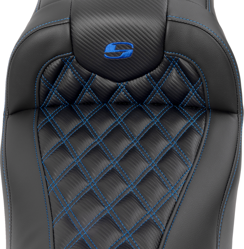 RoadSofa™ Seat - without Backrest - Carbon Fiber - Lattice Stitch - Blue Stitch - FLTR/FLHX '23-'24