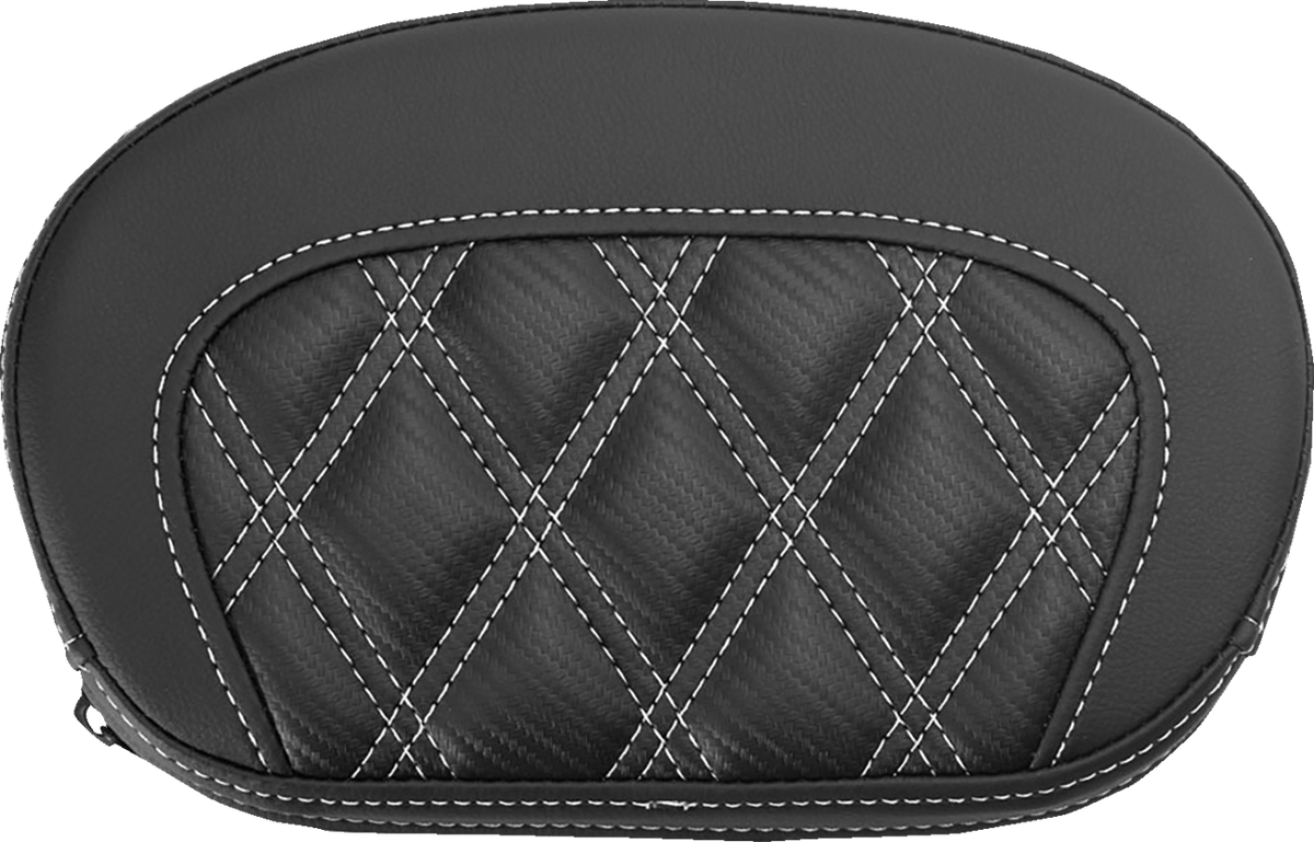 Mini Contour Sissy Bar Pad - Lattice Stitch - Carbon Fiber - White Stitch