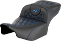 Roadsofa™ Extended Reach Seat - without Backrest - Lattice Stitch - Blue Stitch - FLTR/FLHX '23-'24