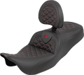 RoadSofa™ Tri Gripper Seat - Standard Reach - Red Stitch - w/ Backrest - FLH/FLT '08-'25