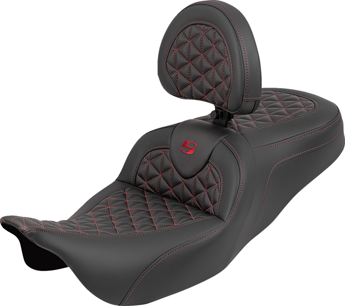 RoadSofa™ Tri Gripper Seat - Standard Reach - Red Stitch - w/ Backrest - FLH/FLT '08-'25