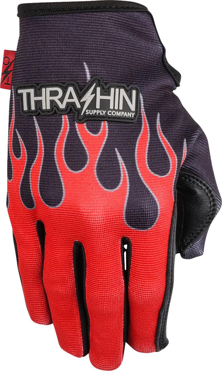 Stealth Leather Palm Flame Gloves - Red - Large