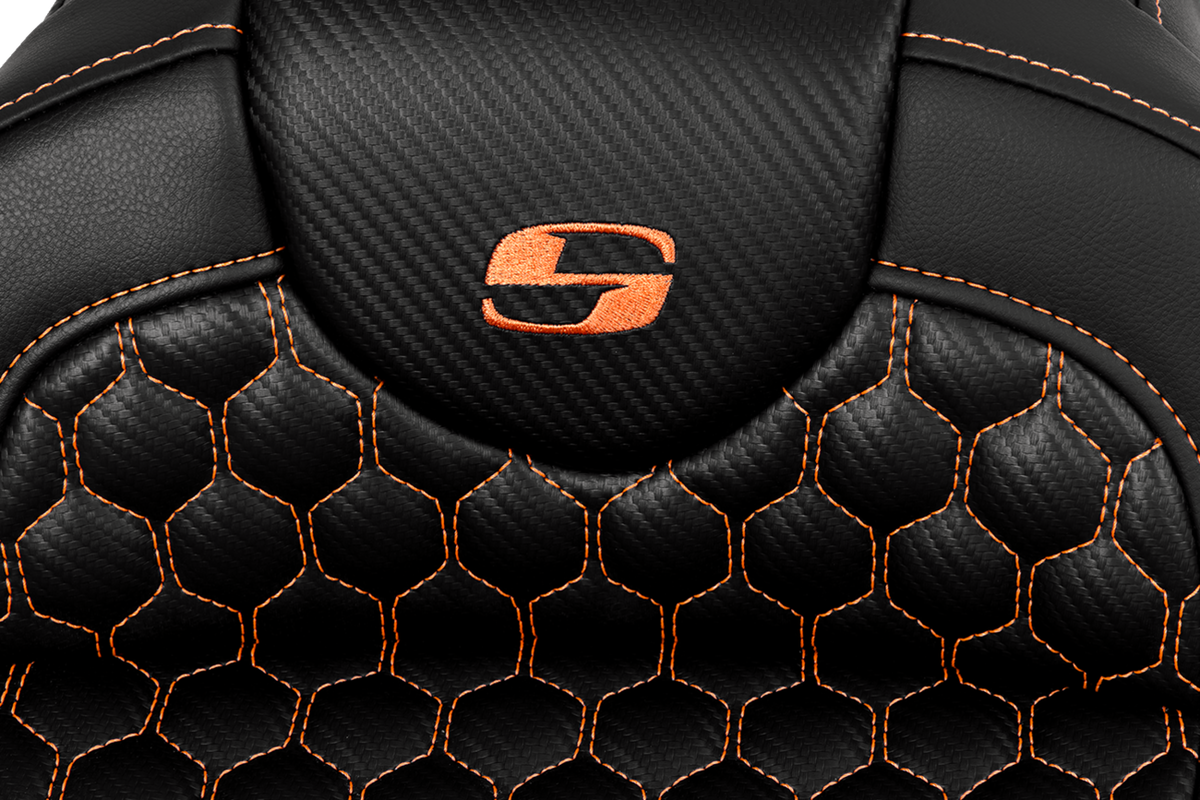 RoadSofa™ Seat - Honeycomb - Orange Stitch - without Backrest - FLH/FLT '08-'23