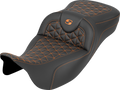RoadSofa™ Tri Gripper Seat - Extended Reach - Orange Stitch - w/o Backrest - FLH/FLT '08-'25