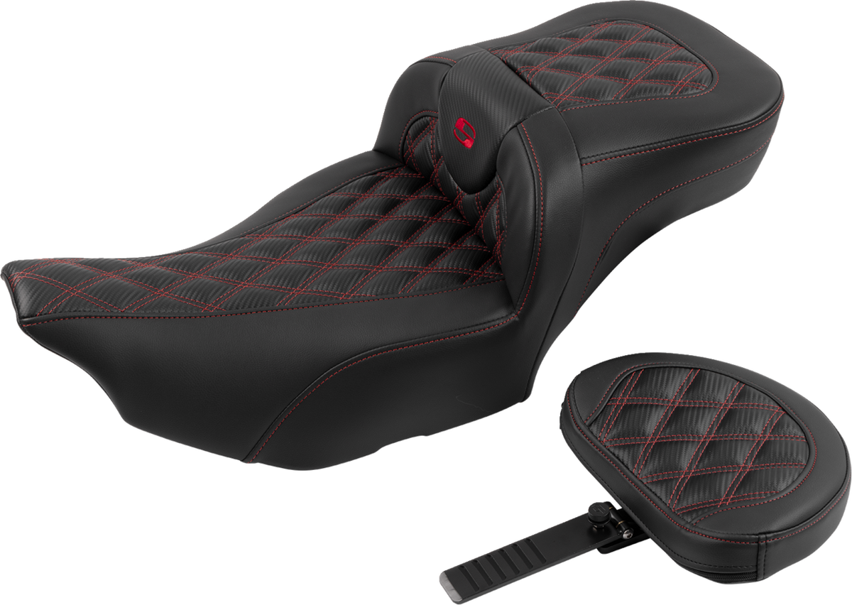 Roadsofa™ Extended Reach Seat - with Backrest - Lattice Stitch - Red Stitch - FLTR/FLHX '23-'24