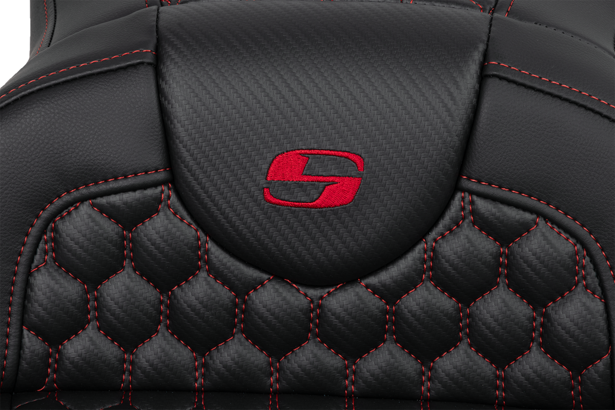 RoadSofa™ Seat - Honeycomb - Red Stitch - Extended Reach - without Backrest - FLH/FLT '08-'24