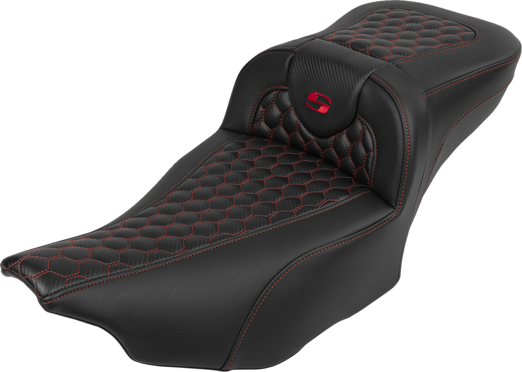 Roadsofa™ Extended Reach Seat - with Backrest - Honeycomb - Red Stitch - FLTR/FLHX '23-'24