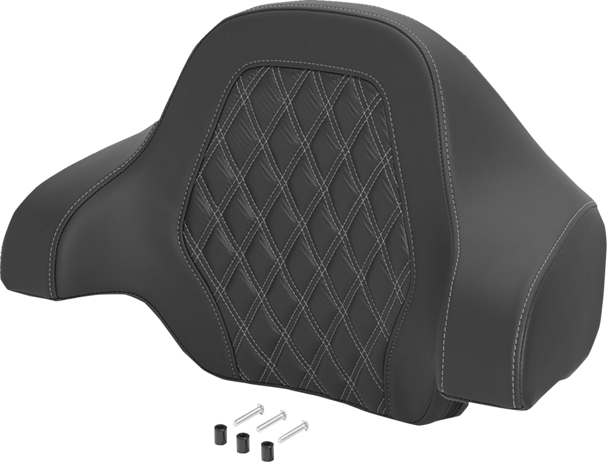 Deluxe Tour Pack Sissy Bar Pad - Carbon Fiber - Silver Lattice Stitch