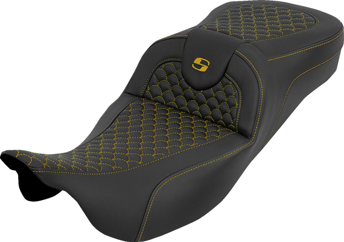 Extended Reach RoadSofa™ Seat - Dragon Scale - w/o Backrest - Gold Stitch - FLH/FLT '08-'25