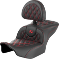 RoadSofa™ Seat - with Backrest - Lattice Stitch - Red Stitch - FLTR/FLHX '23-'24