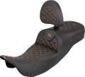 RoadSofa™ Tri Gripper Seat - Extended Reach - Orange Stitch - w/ Backrest - FLH/FLT '08-'25