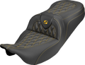 Roadsofa™ Carbon Fiber Seat - Lattice - Gold Stitch - Without Backrest - FLH/FLT '08-'25