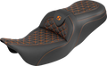 RoadSofa™ Tri Gripper Seat - Standard Reach - Orange Stitch - w/o Backrest - FLH/FLT '08-'25