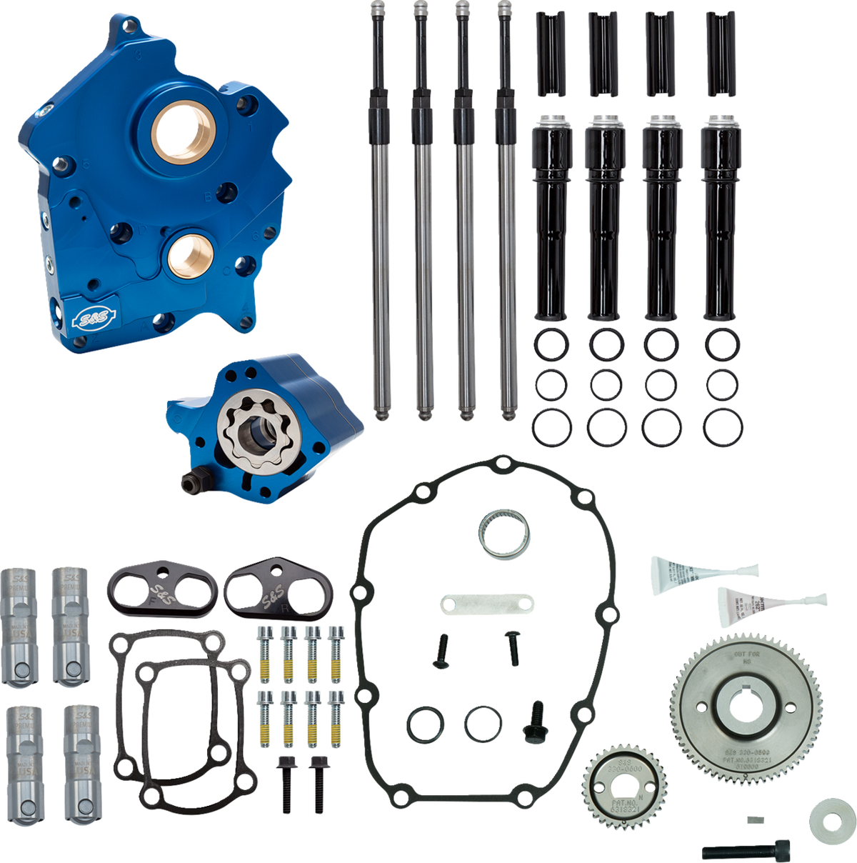Cam Chest Kit without Cams - Gear Drive - Water Cooled - Black Pushrods - M8