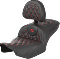 RoadSofa™ Seat - with Backrest - Carbon Fiber - Lattice Stitch - Red Stitch - FLTR/FLHX '23-'24